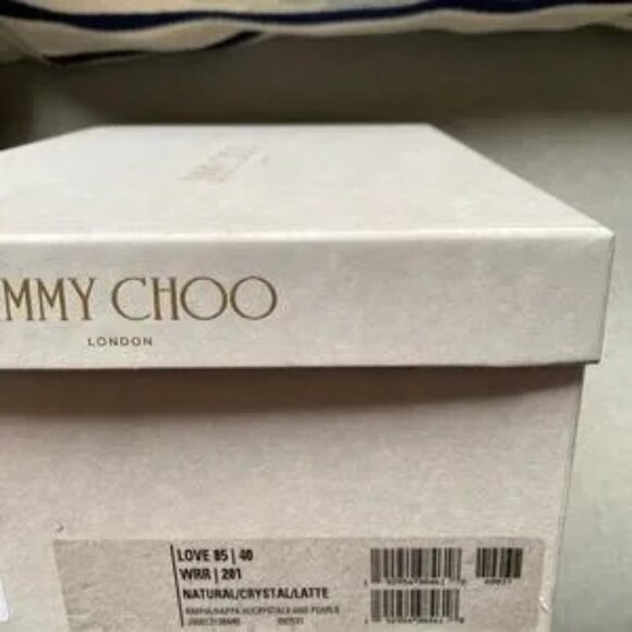 Jimmy Choo Love 85 WRR natural raffia crystal pearls latte pumps Size 40 NWT - Picture 14 of 14